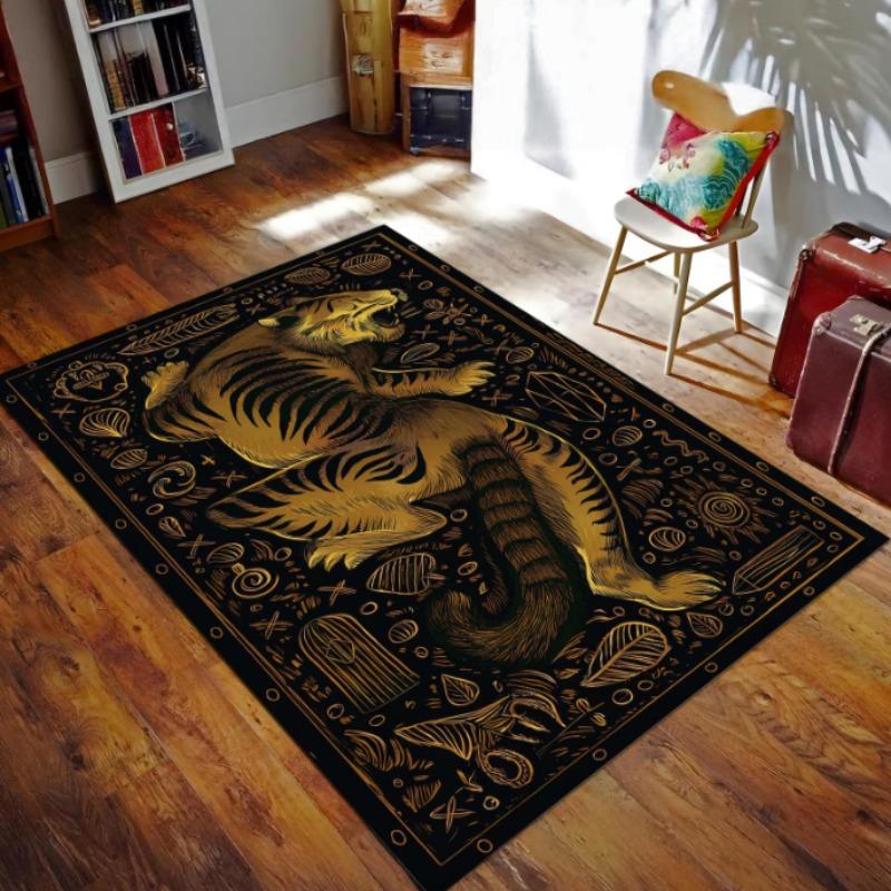 Raven Moon Gothic Rug Black Gold Baroque Rug Mysterious Crow Design for Elegant Dark Home Occult Decor Having Aesthetic Appeal