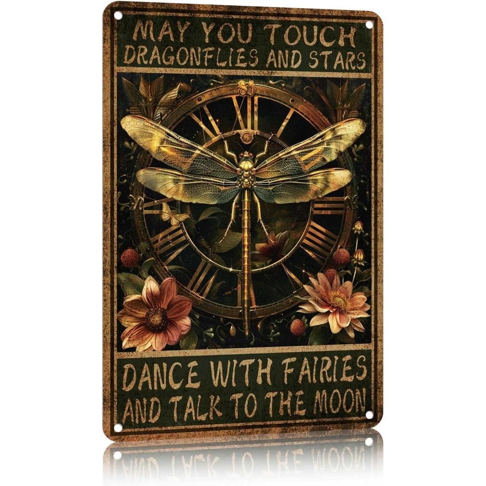 Vintage Dragonfly Metal Tin Sign Vintage Wall Decor Inspirational Quote 20x30cm