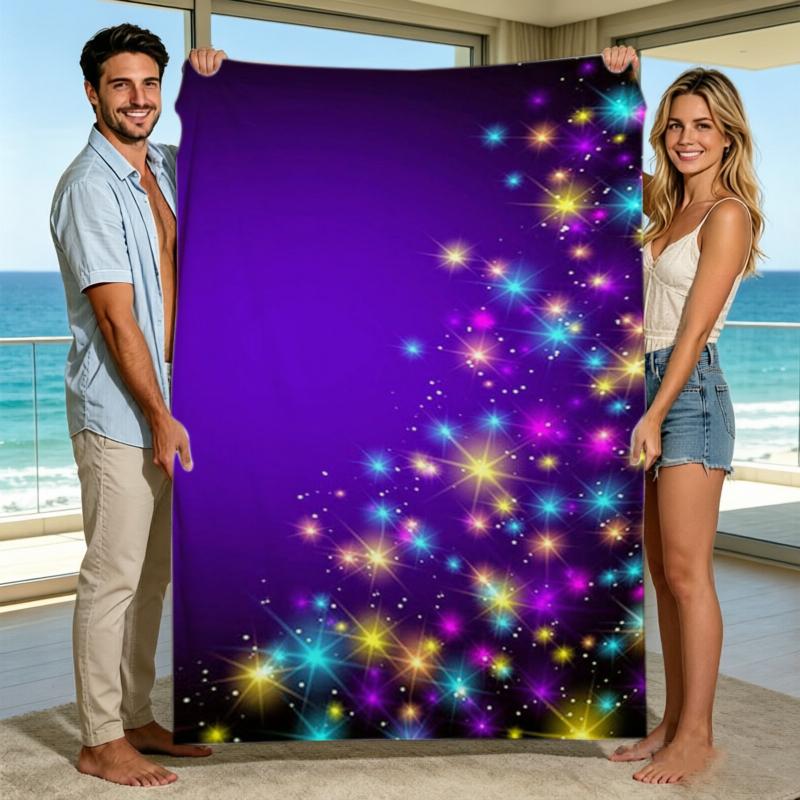 Purple Starry Sky Gradient Fleece Blanket For Dreamy Bedroom Decor Lightweight Plush Throw Blanket Accent