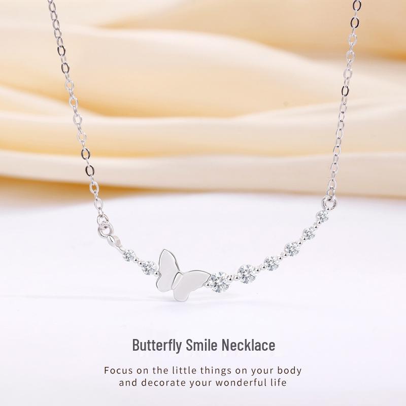 Elegant 925 Sterling Silver Butterfly Necklace: Versatile, Fashionable, and Stylish Clavicle Chain for Women