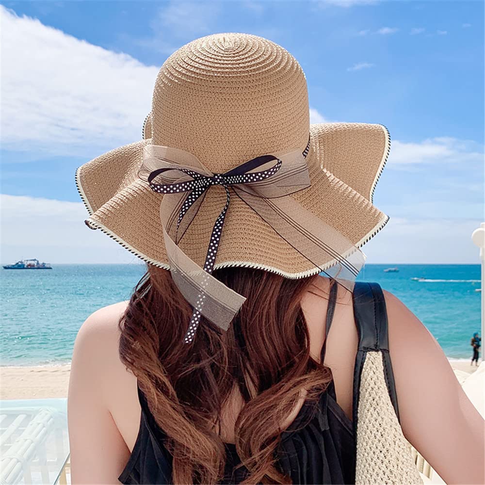 Foldable UV Straw Polka Dot Cute Popular Straw Actress Swimming [Lhyxuuk] Hat, Protection, Hat, Ribbon, Women's Hat, Hat, Hat, Portable, Beach,