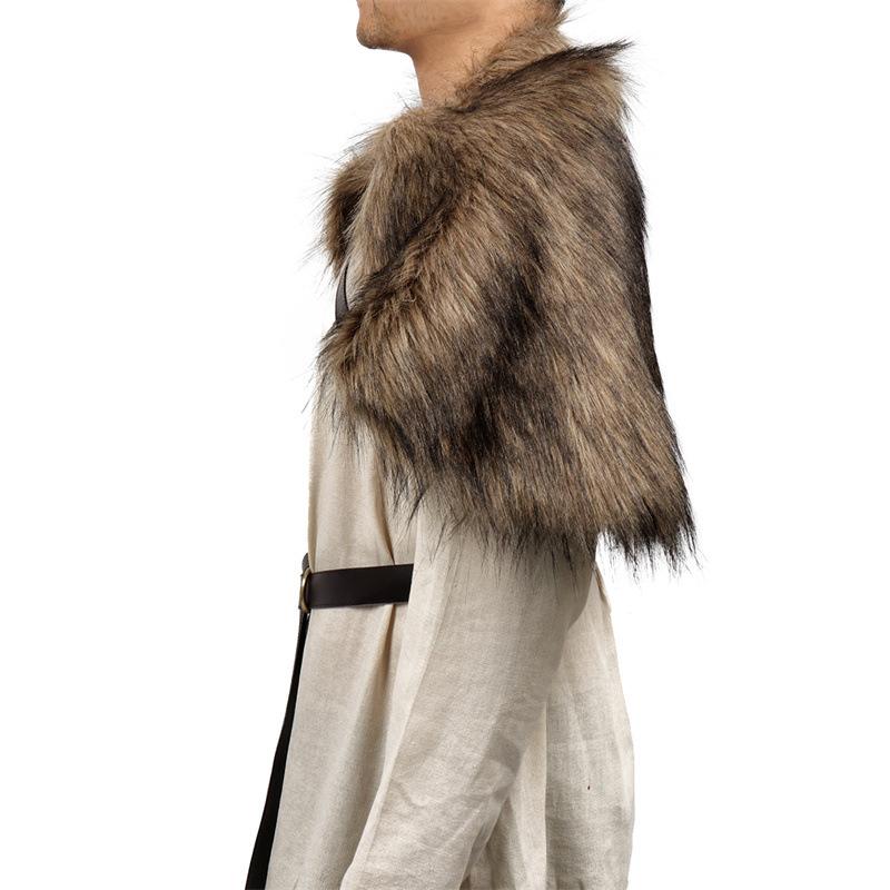 Mantello Medievale in Finta Pelliccia con Collo a Cinturino sul Petto per Uomo Guerriero Vichingo Costume Cosplay di Halloween Mantello Retro Coprispalle