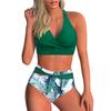 Sexy Women's Bikini Set High Waisted V Neck Two-Piece Swimsuit Beach Vacation Swimwear Printing Bathing Suits
