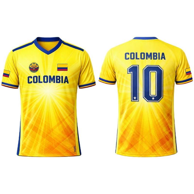 Colombia Flag Jersey Summer Outdoor Sports Breathable Short-sleeved Football Training Top Unisex Casual V-neck Tee