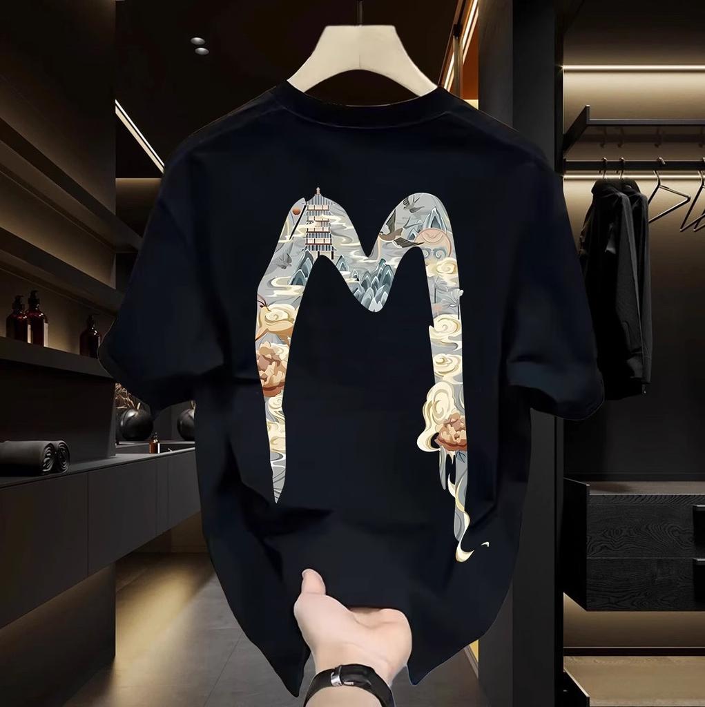 Summer New Short Sleeved T-shirt 2026 Personalized Printed Pure Cotton Short Sleeved T-shirt for Men and Women Couple Round Neck Top