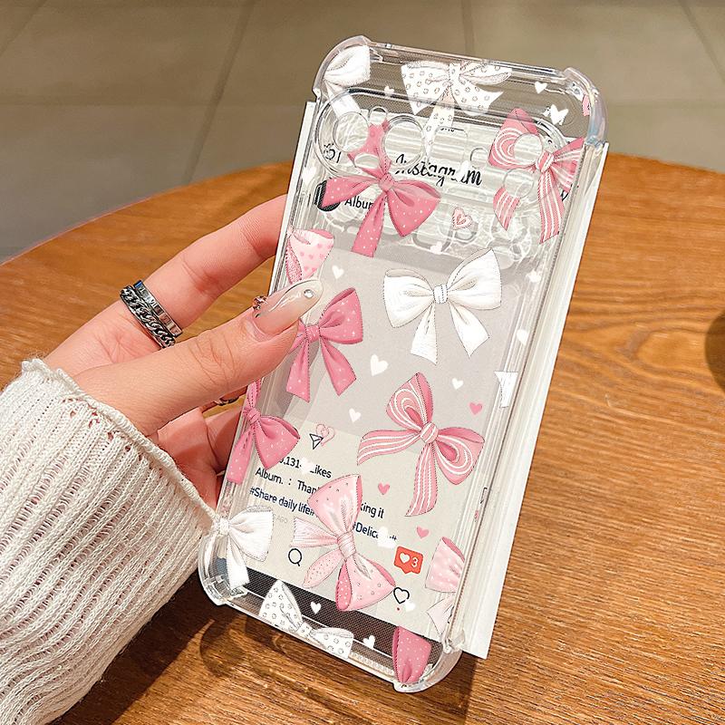 Pink Bowknots Pattern Case For Google Pixel 9 Pro XL 9A Shockproof TPU Silicone Clear Soft Cover