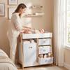 Baby Changing Table, Baby Changing Unit with 3 Drawers, Large Basket and Waterproof Pad for Bedroom Nursery, White