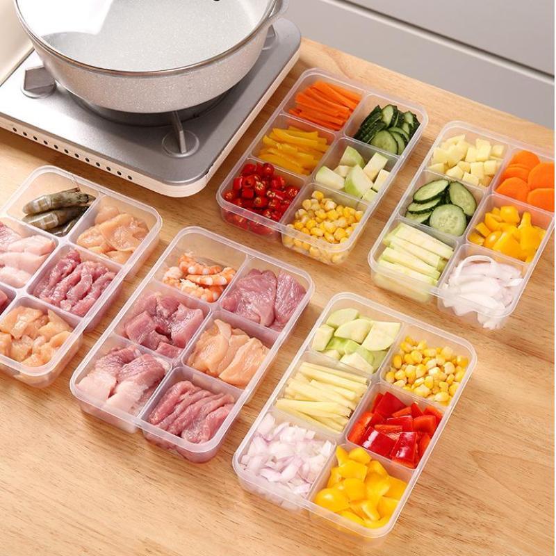 Transparente Aufbewahrungsbox mit 6 Fächern Kühlschrankbehälter mit großer Kapazität Aufbewahrungsbox Fach für gefrorenes Fleisch Lebensmittel Küchenwerkzeug