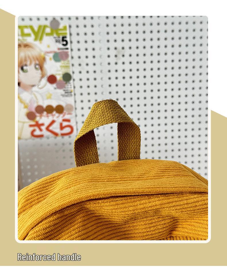 Women's Mori Style Corduroy Backpack - Harajuku Middle School Bookbag with Star Design for Travel