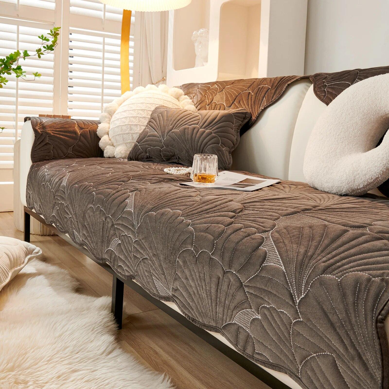 

New Winter Crystal Velvet Embroidered Sofa Cushion Thickened Non-slip Sofa Cover for Living Room 70x70cm 1pcs