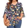 Women's Printing V-neck Plus Size Tops 3/4 Sleeves Elegant Shirt Tops