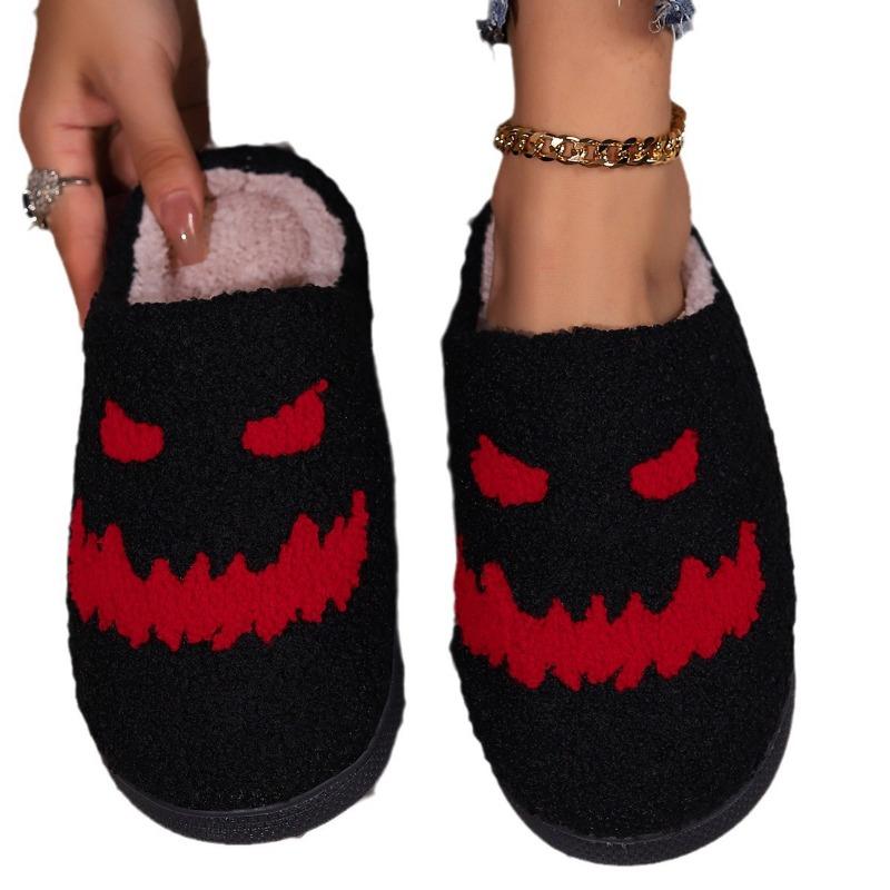 Autumn and Winter Halloween Slippers Women's Warm Smiley Cotton Slippers Home Indoor Non-slip Household Winter