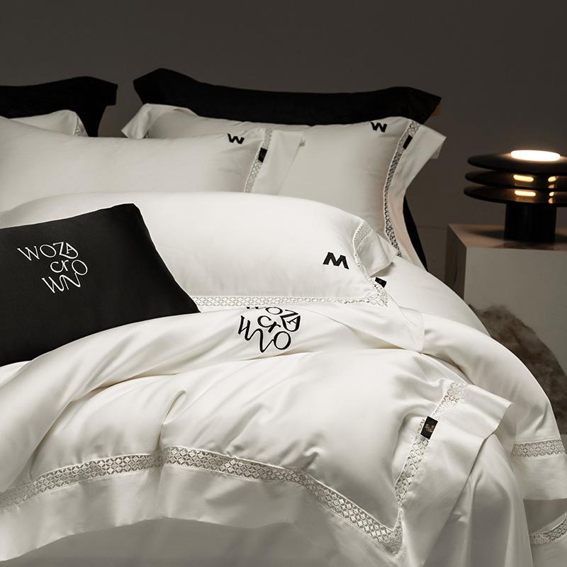 Four-piece Set of Pure Cotton Bedding, Simple Embroidered Quilt Cover, Bed Sheet Pillowcase Set