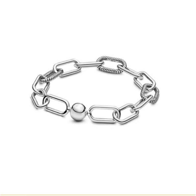 925 Silver Original 17-21CM Pearl Heart-Shaped Hard Ring Square Buckle Round Bracelet Fit for DIY Mini Birthday Jewelry Gifts