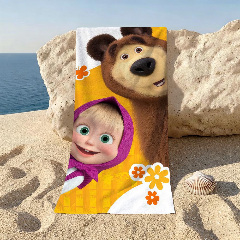 Cartoon M-Masha And The B-bearers Beach Towel For Beaches Yoga Studios Gyms Hot Springs Swimming Pools And Picnics
