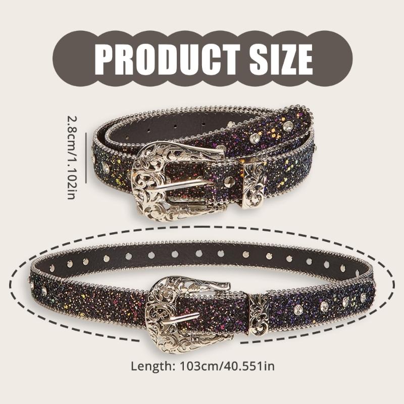 Punk PU Waist Belt Fashionable Heavy Duty Hip Hop Belt Waistband Glinting Belt with Encrusted Glitter