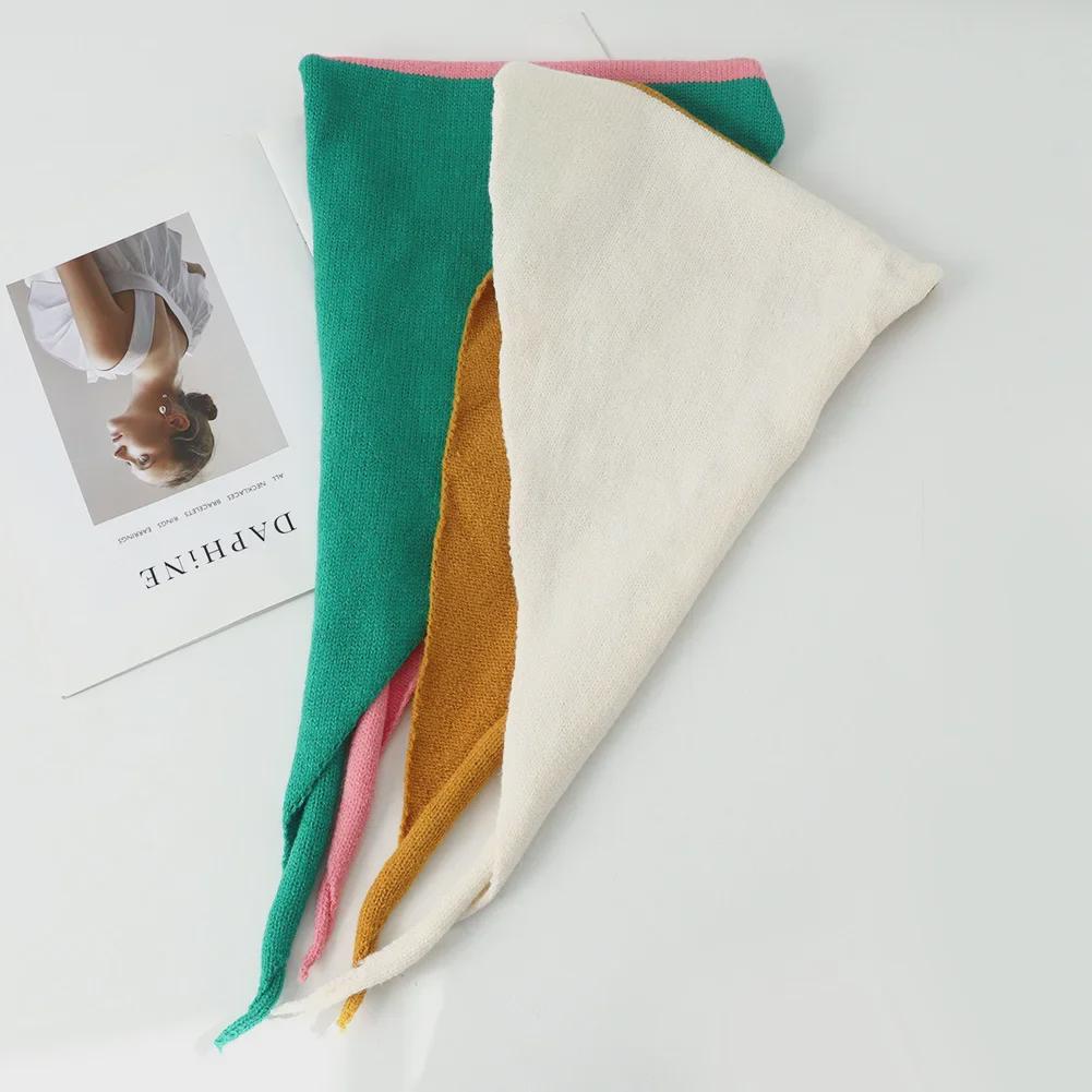 2024 Herbst/Winter Damen Koreanischer Stil Gestrickter Dreiecksschal - Farbblockiert, Warm, Allround-Schal