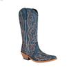 Botas Cowgirl Femininas Azul Confortáveis Cowboy Western Botas Cano Largo Couro Bordado Sapatos Elegantes