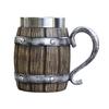 Wood Barrel Beer Mug, 600ml Stainless Steel Liner Stein, Rustic Tankard for Pub Home Bar Pub Party Gift