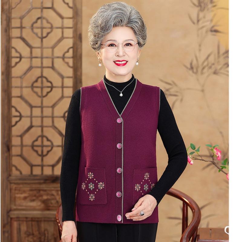 Elderly autumn clothes knitted vest grandma clothes old lady clothes collar coat 0 year old mother vest vest