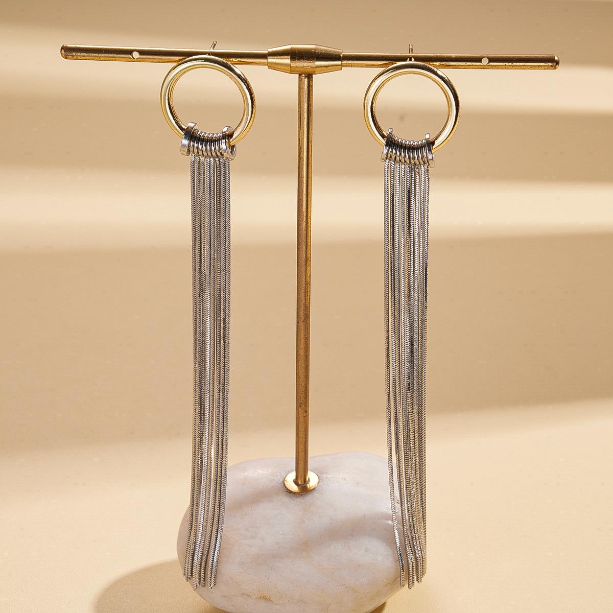 

18K real gold electroplated round long fringed silver needle earrings fashion sense earrings