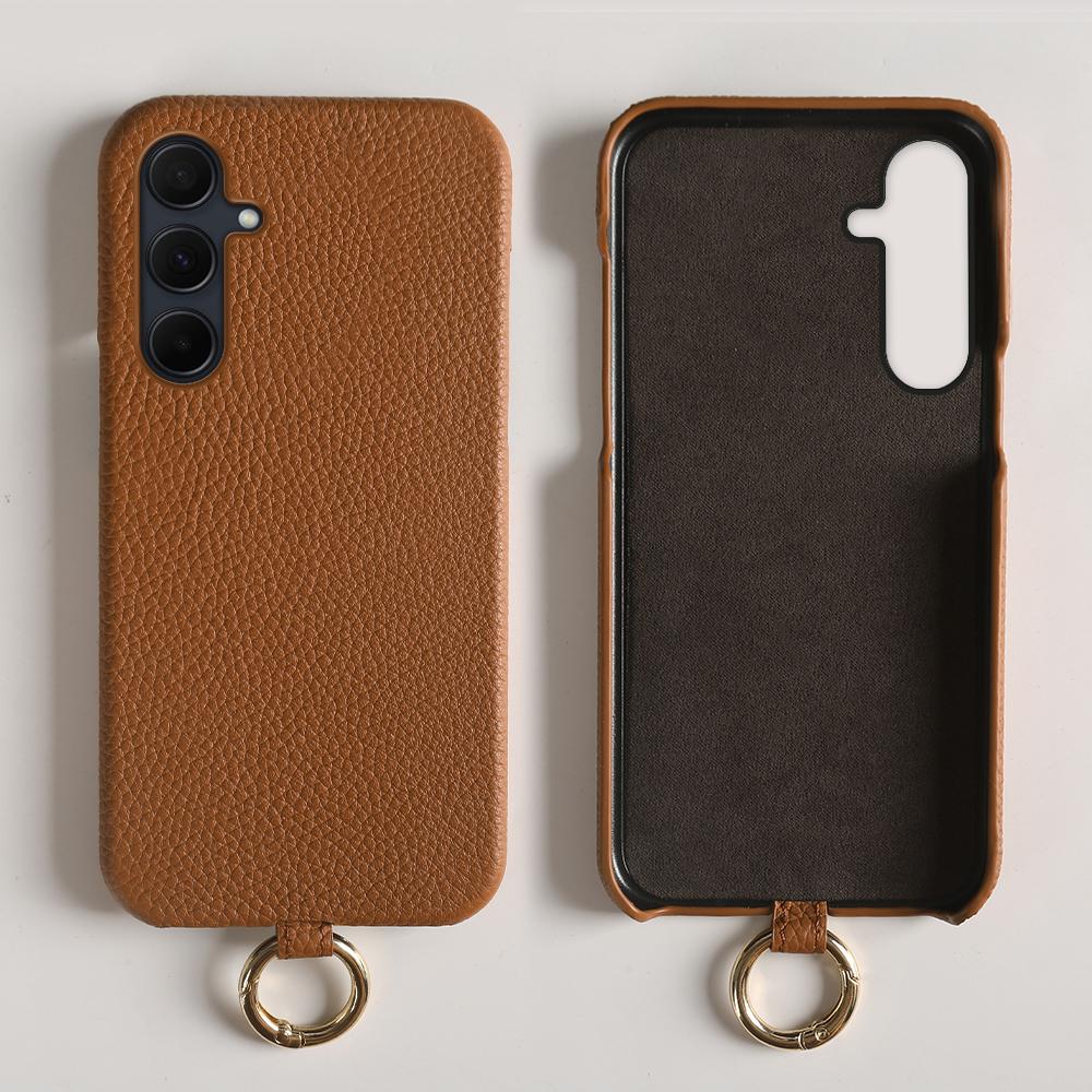 For Samsung Galaxy A35 5G Case with Lanyard Genuine Cow Leather PC Phone Back Cover