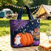 Katzenmotiv Wiederverwendbare Einkaufstasche Halloween Gesteppte Tragetasche, Kürbis Geist Aufdruck Schulter Leichte Pendler Tasche Polyester Handtasche für Freizeit