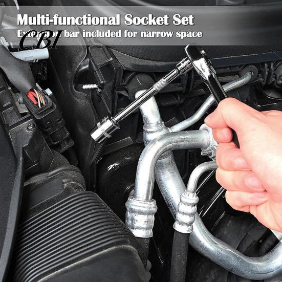 Automotive Repair Tools Professional Socket Wrench Set, Cr-V Steel Alloy Ratchet/Hex Multi-Bit Tool Portable Box Kit with Storage Case for Home