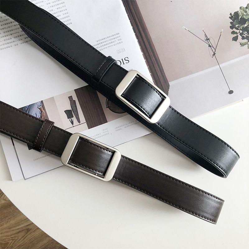 Chic Black Pu Belt For Women Stylish Retro Simple Design Versatile Fashion Accessory