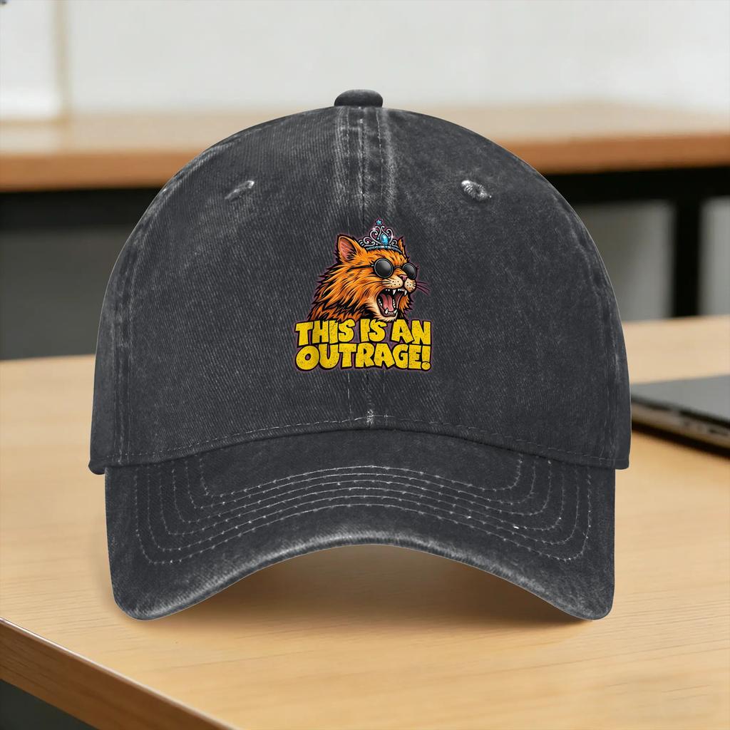 Washed Baseball Cap This Is An Outrage Funny Princess Cat Donut Gold Summer Hip Hop Hats For Female Male Rock Sun Baseball Caps