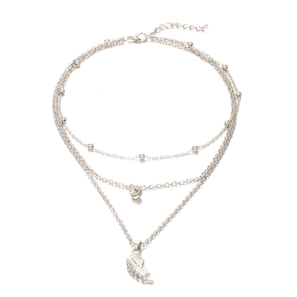 Bohemian Fashion Personality Wing Pendant With Diamond Beads Three-Layer Necklace