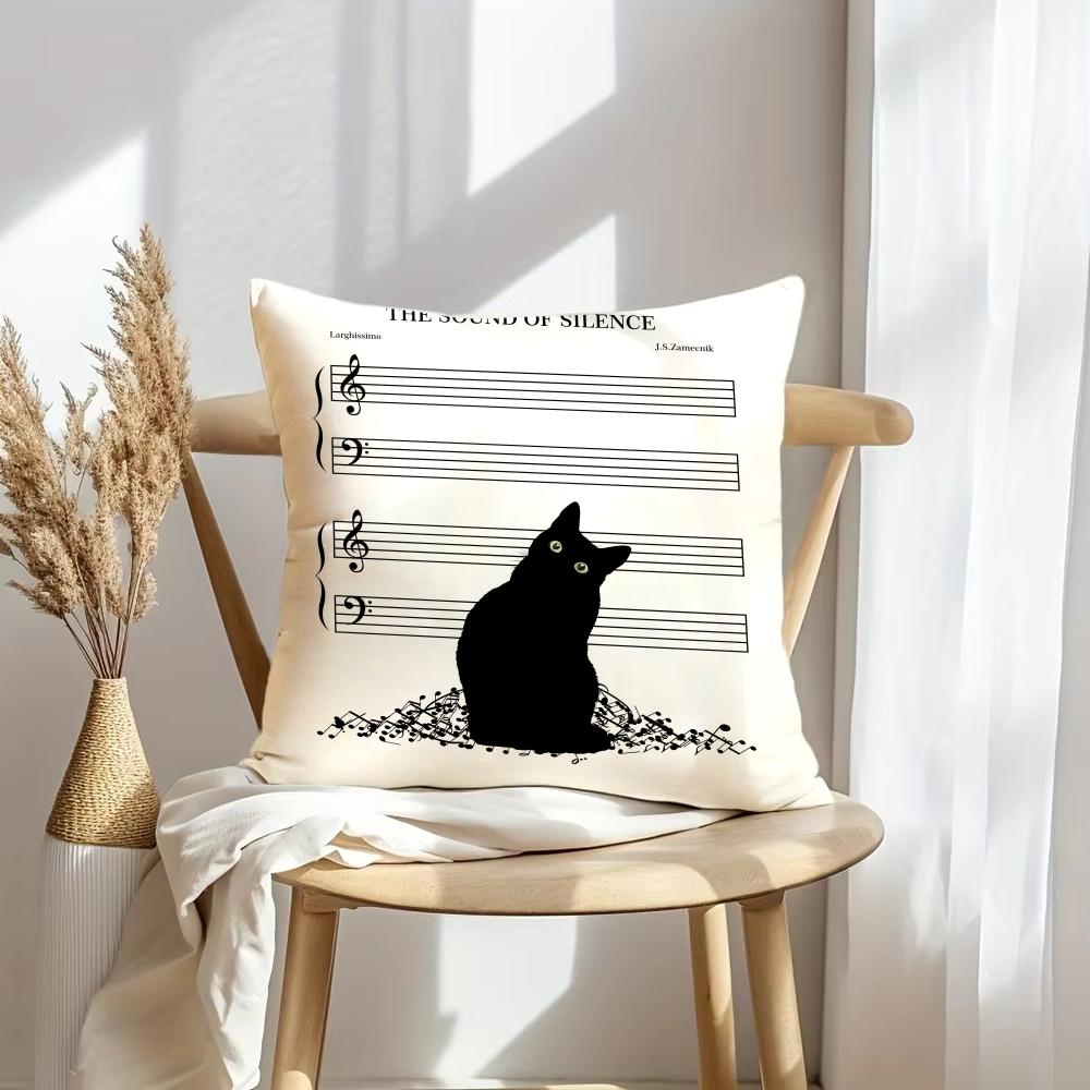 Music And Cat Cushion Cover Soft Plush Throw Pillow Cover | Double-Sided Decorative Cushion Case | Sofa Bedroom Home Decor