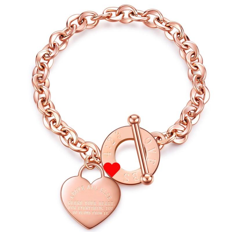 Stainless Steel Cross Bracelet With Roman Numerals Heart Charm OT Clasp Adjustable Chain Women Men Fashion Jewelry
