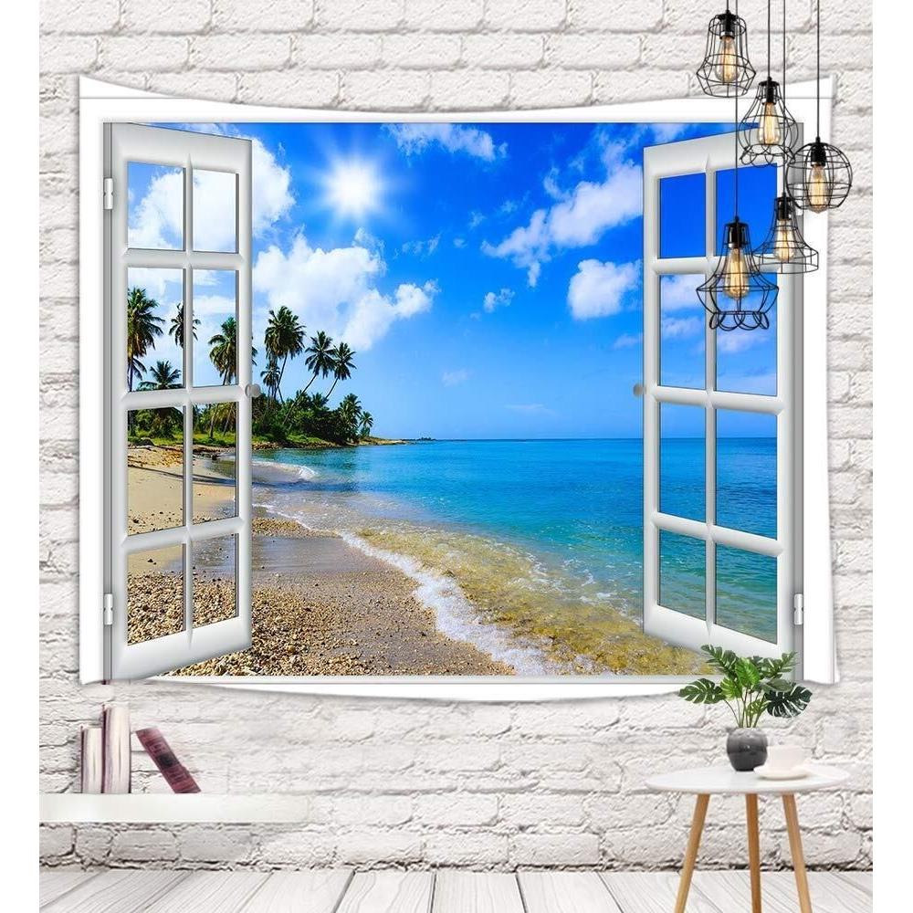 Tapestry horizon line beach sea windows wall 75x100