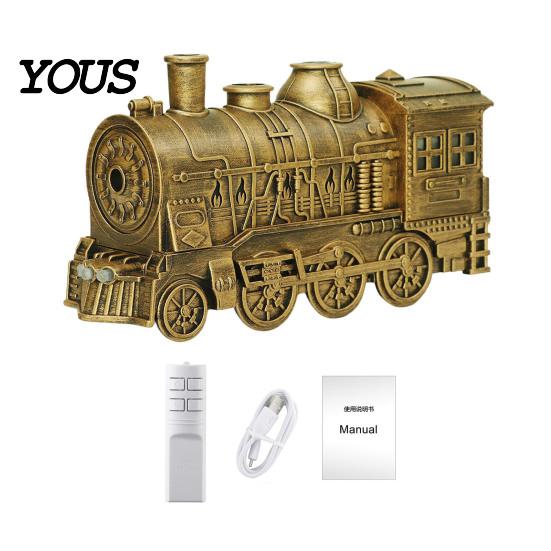 Macchina per Aromaterapia a Nebbia Fredda Silenziosa 300ml Diffusore d'Aroma Treno Vintage, Umidificatore Locomotiva a Vapore con Telecomando & Umidificatore d'Aria LED per