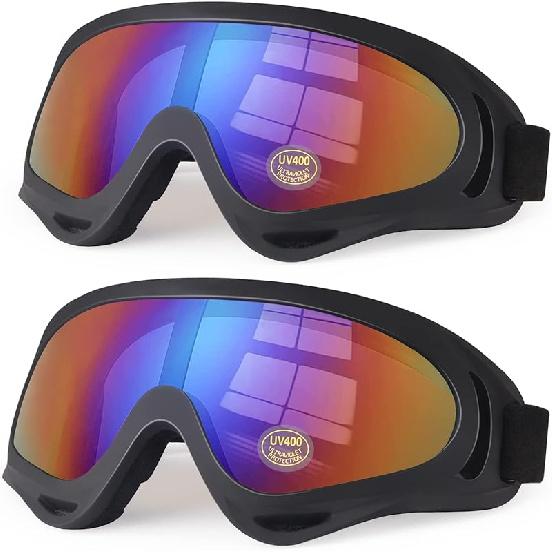 Motorcycle Goggles Kids, 2 Pack Dirt Bike ATV Motocross & Ski Goggles, Off Road Riding Glasses For Child, Anti-UV Dust Airsoft Glasses For Men Women