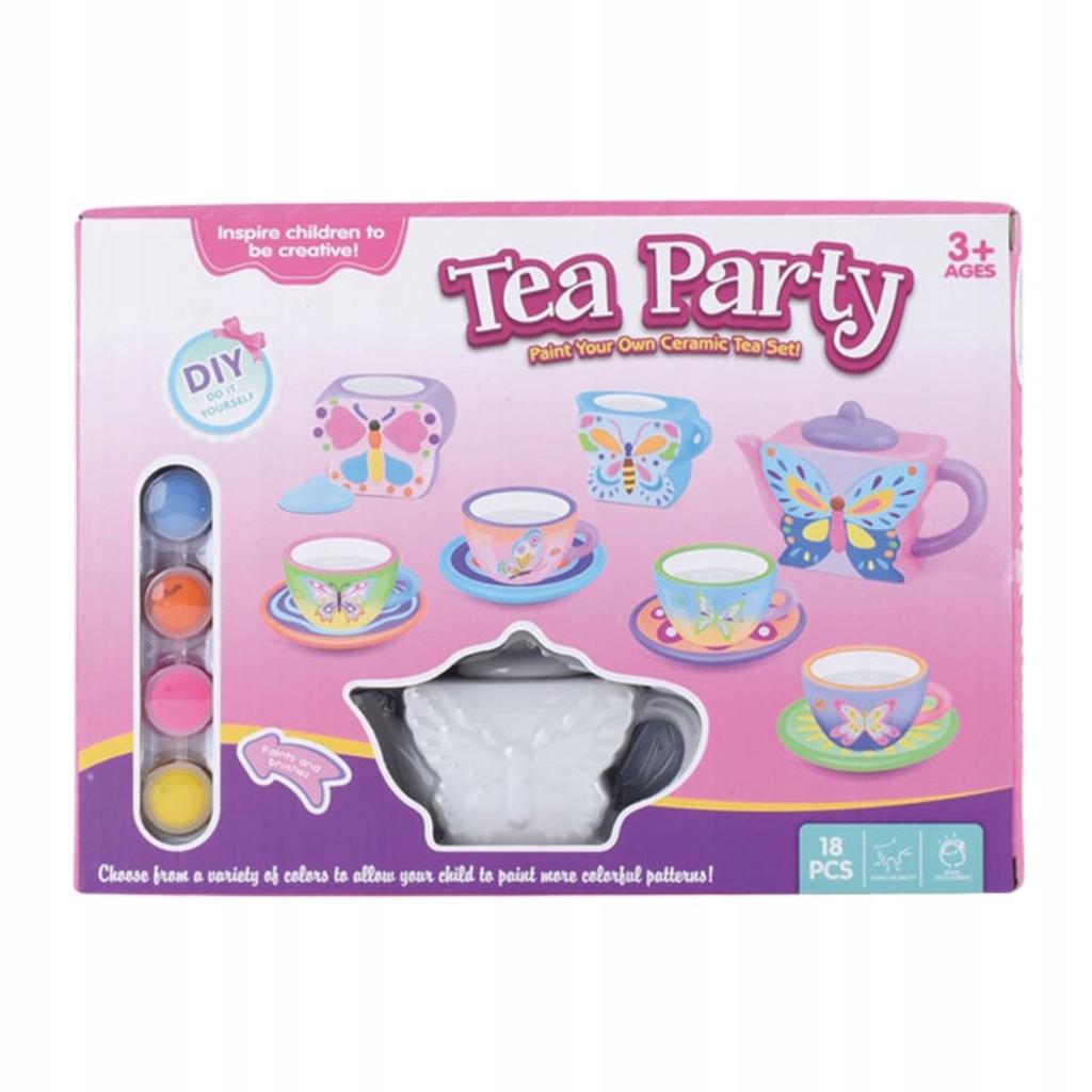 Tea Set Painting Cups Butterflies Plaster Figures Plaster Paints