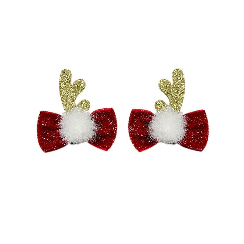 Christmas Glitter Bow & Antler Pom-Pom Baby Hair Clips