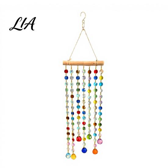 Decorative Courtyard Wind Chime Crystal Suncatchers, Window Crystals Hanging Suncatcher, Colorful Glass Beads Chain Bohemian Style Room Decoration