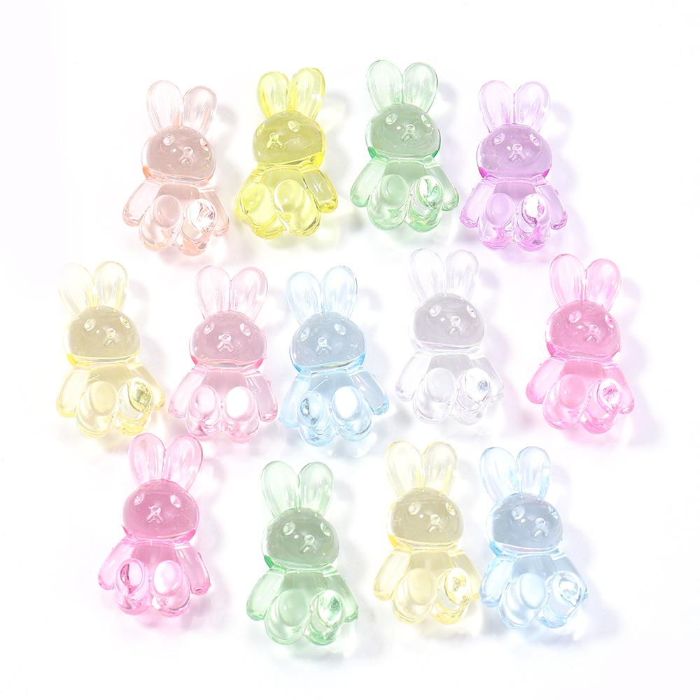 30PCS Clear Frosted Transparent Cartoon Rabbit Beads Horizontal Hole Loose Acrylic Beads DIY Mobile Phone Chain Pendant Ornament