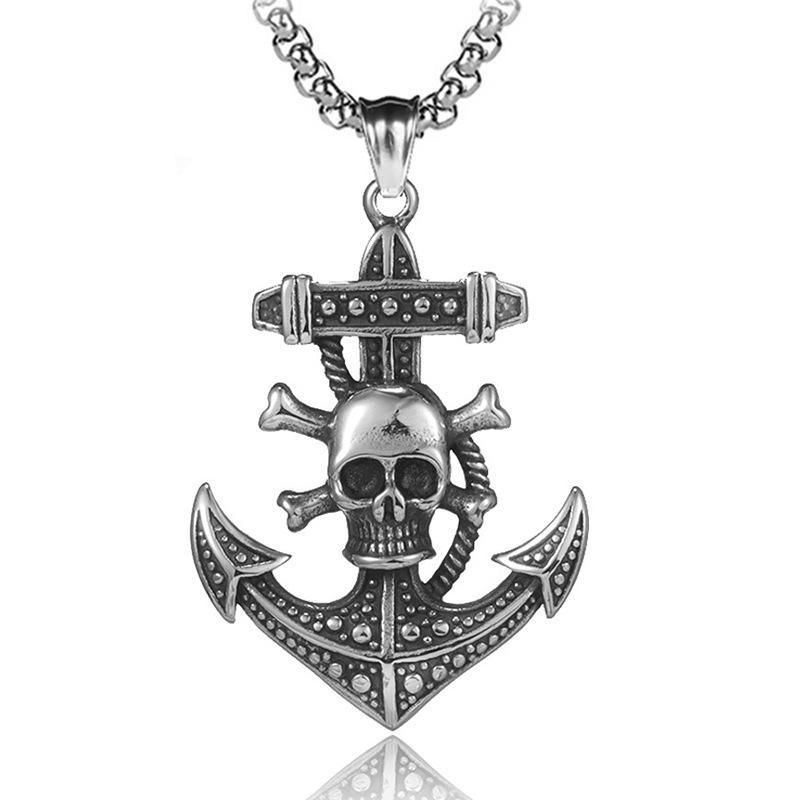 Jewelry Titanium Steel Hip-hop Necklace Men's Pirates of the Caribbean Anchor Necklace Pendant Long Accessories