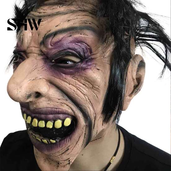 Realistic Latex Grimace with Messy Hair Scary Halloween Masque, Creepy Full Face Masque Vampire for Costume, Cosplay Party, Haunted House Party
