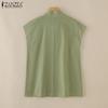 ZANZEA Women Side Button Stand Collar Summer Short Sleeve Blouse