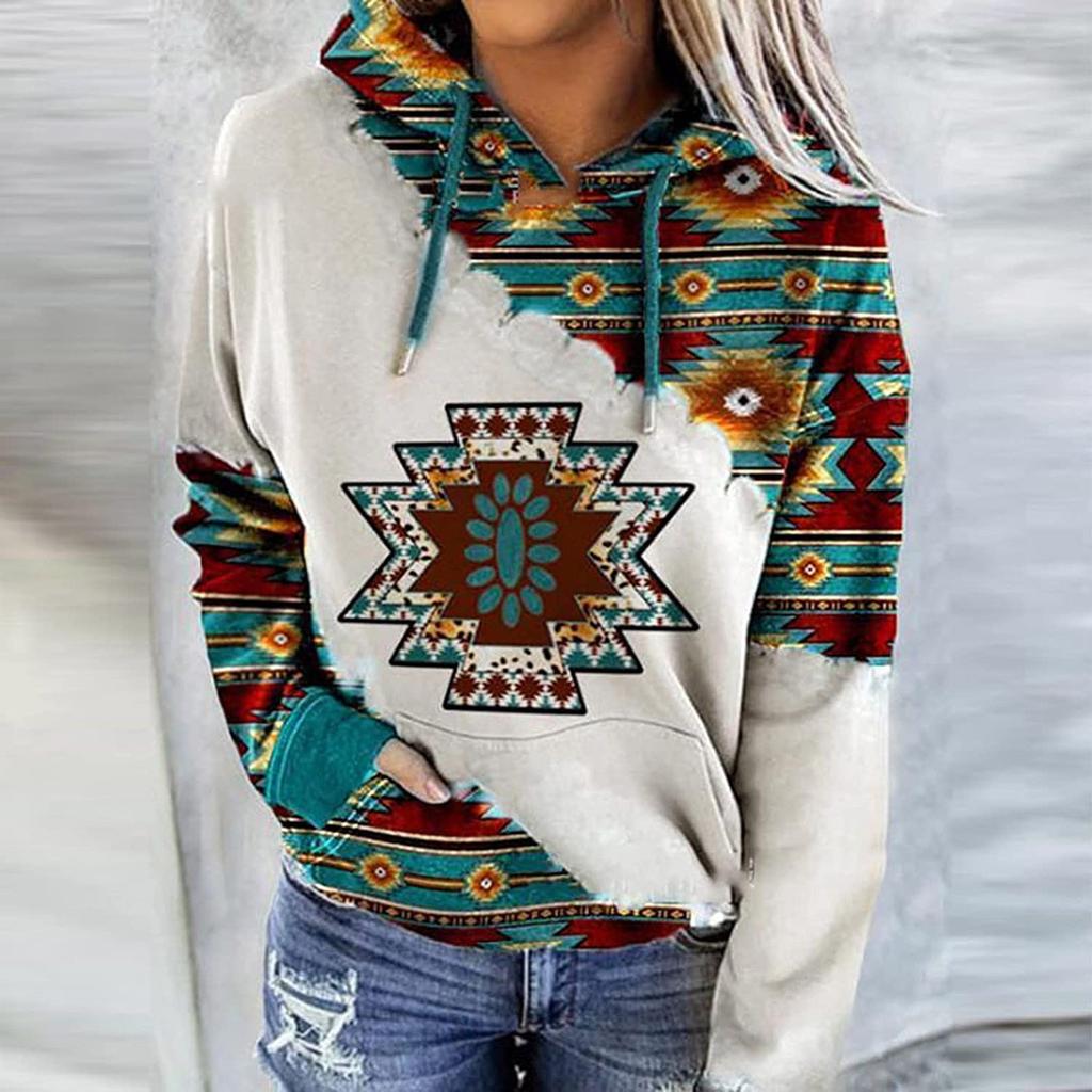 Women's Print Hoodie Long Sleeve Pullover Sweatshirt Top