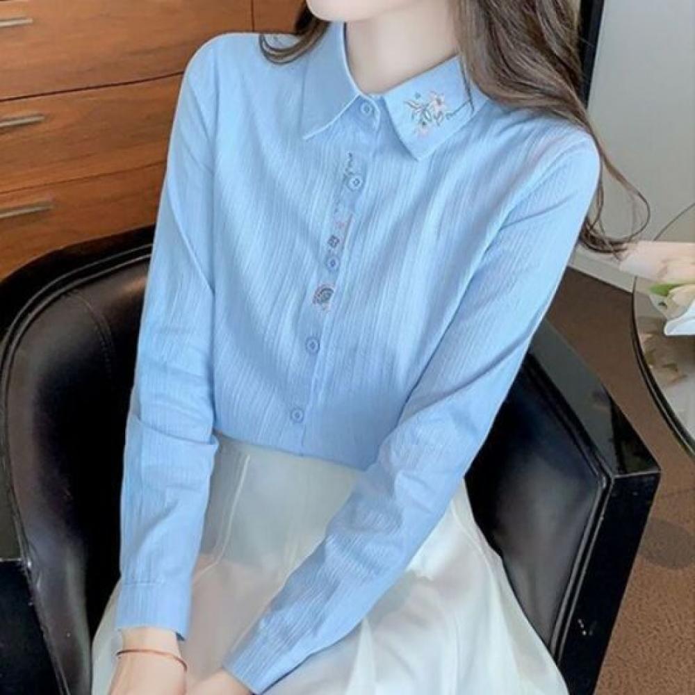 Navava Women Long Sleeve Shirt With Embroidery Point Nb3061