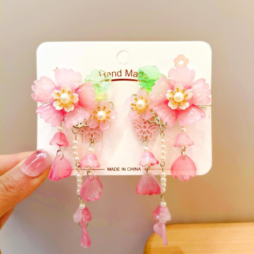 Mid-Autumn Hanfu Fairy Hair Clip - Women's & Children's Ancient Style Floral Tassel, Sweet Accessory for Girls