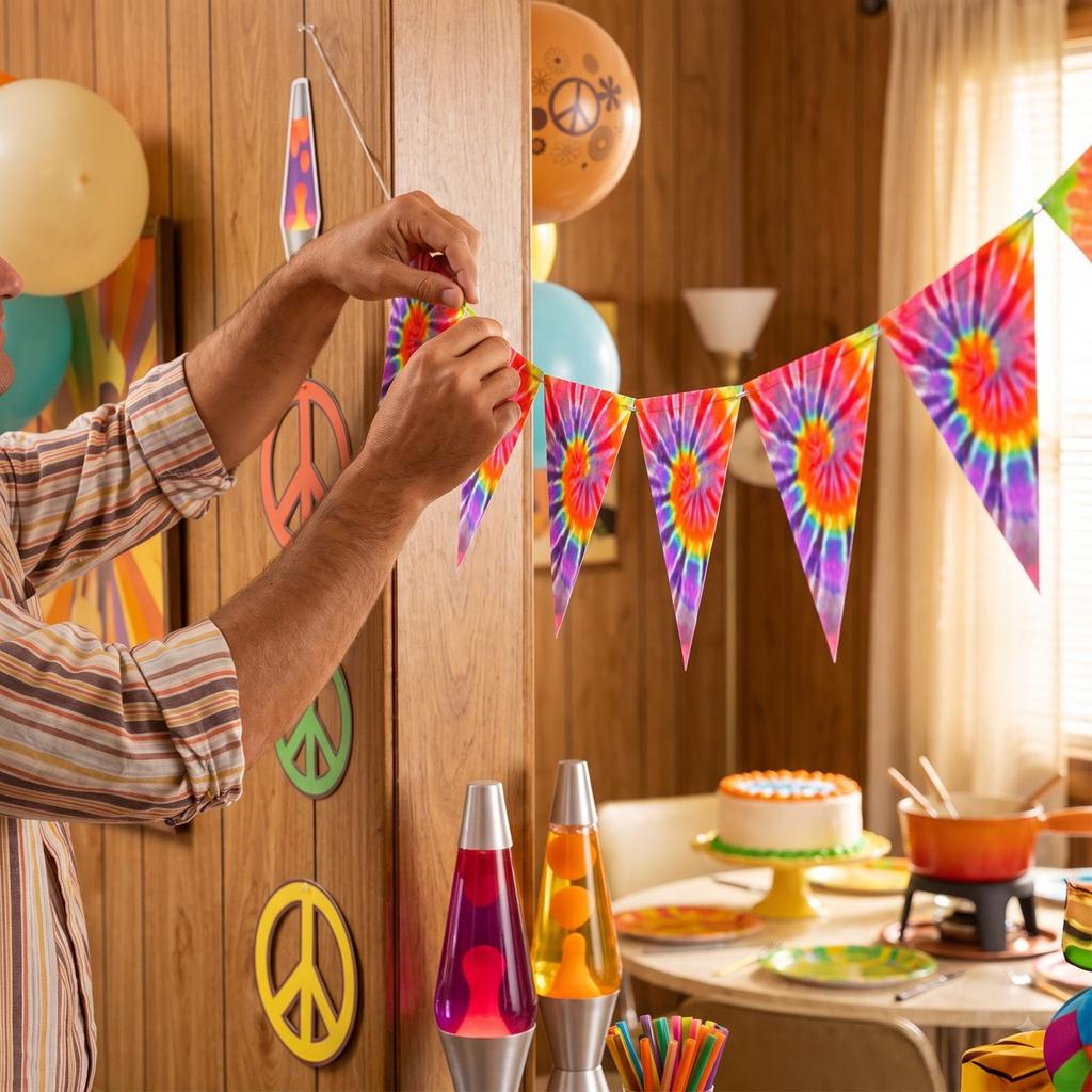 Retro 60s Birthday Party Decorations Pennant for 1960s Theme Party