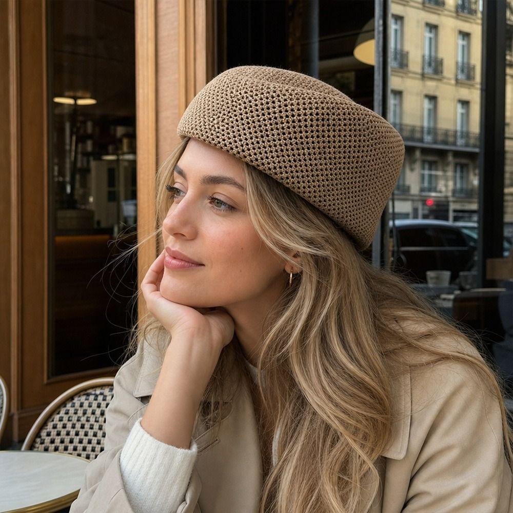 Breathable Mesh Berets Cap Summer Knit Beret Elegant Painter Hat  Outdoor
