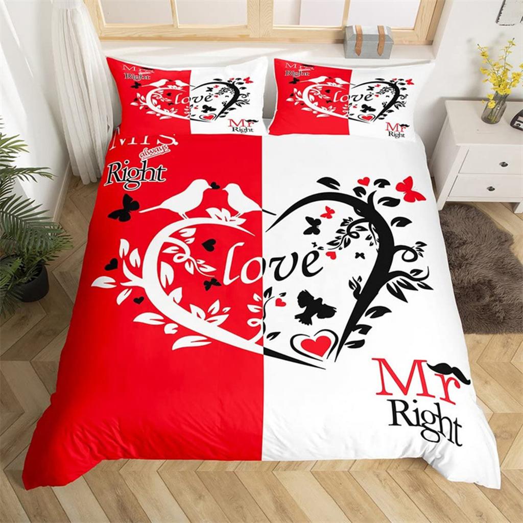 Paar Romantische Hochzeit Herr und Frau Bettbezug Mikrofaser Lustige Zitate Liebesherz Glück Liebesvögel für Valentinstag Erwachsene