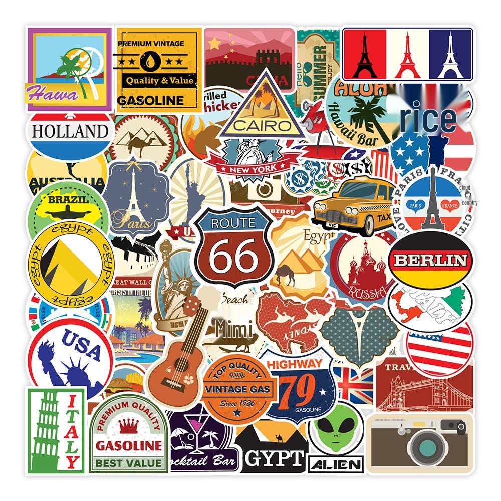 100-Piece Travel Map Graffiti Stickers for Suitcase, Phone, Car, and Skateboard